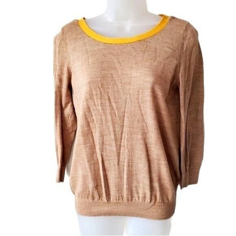 LOFT Women Earthy Dark Academia Preppy Wool Blend Sweater LP Brown Yellow Cozy